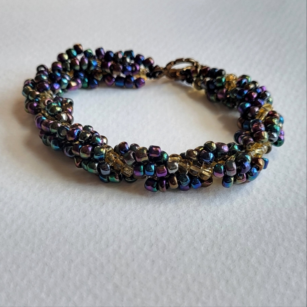 vintage oilslick beaded twist bracelet